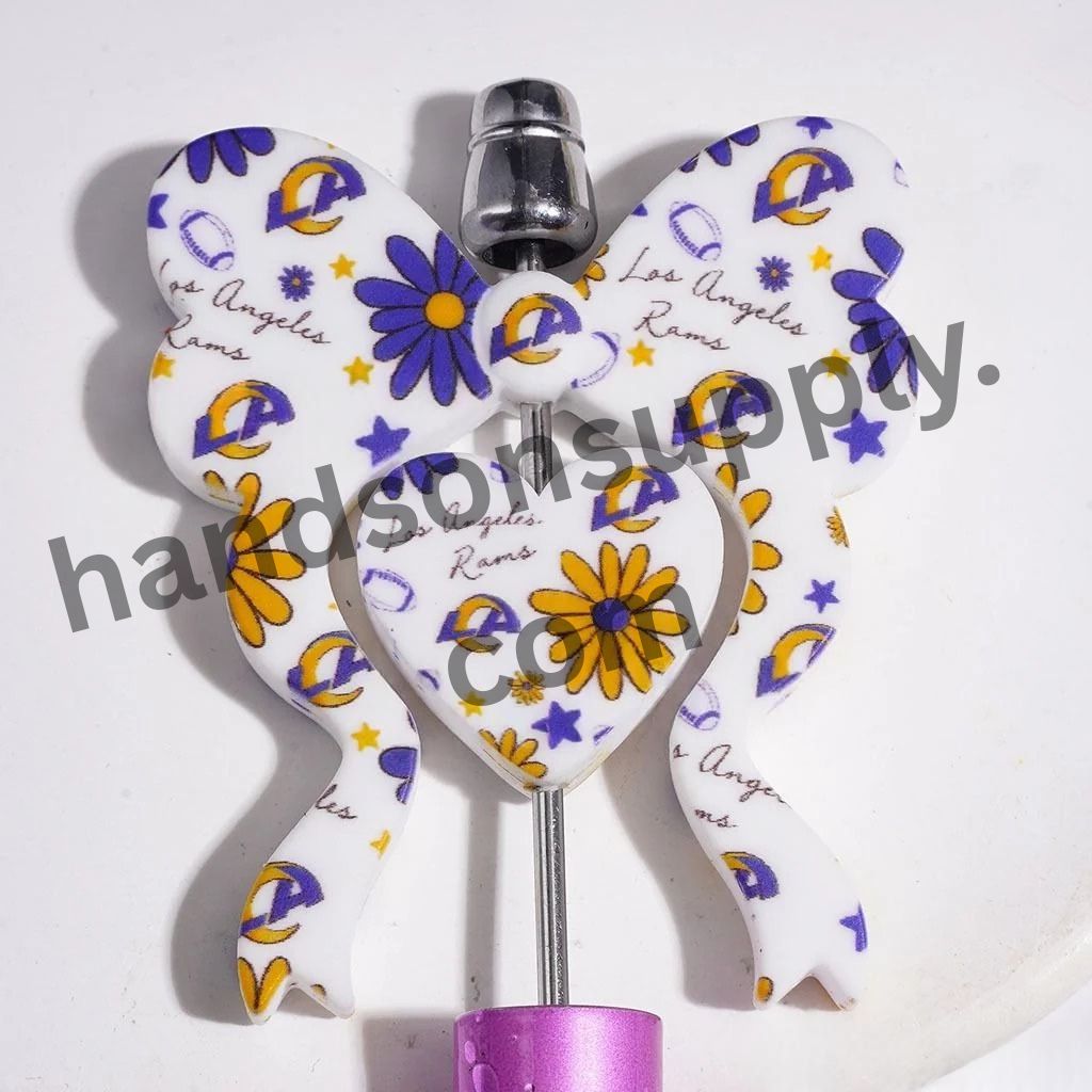 LA American Football Collection with Yellow Flower Star Design Bowtie & Heart-Shaped Silicone Focal Beads, 45*52MM