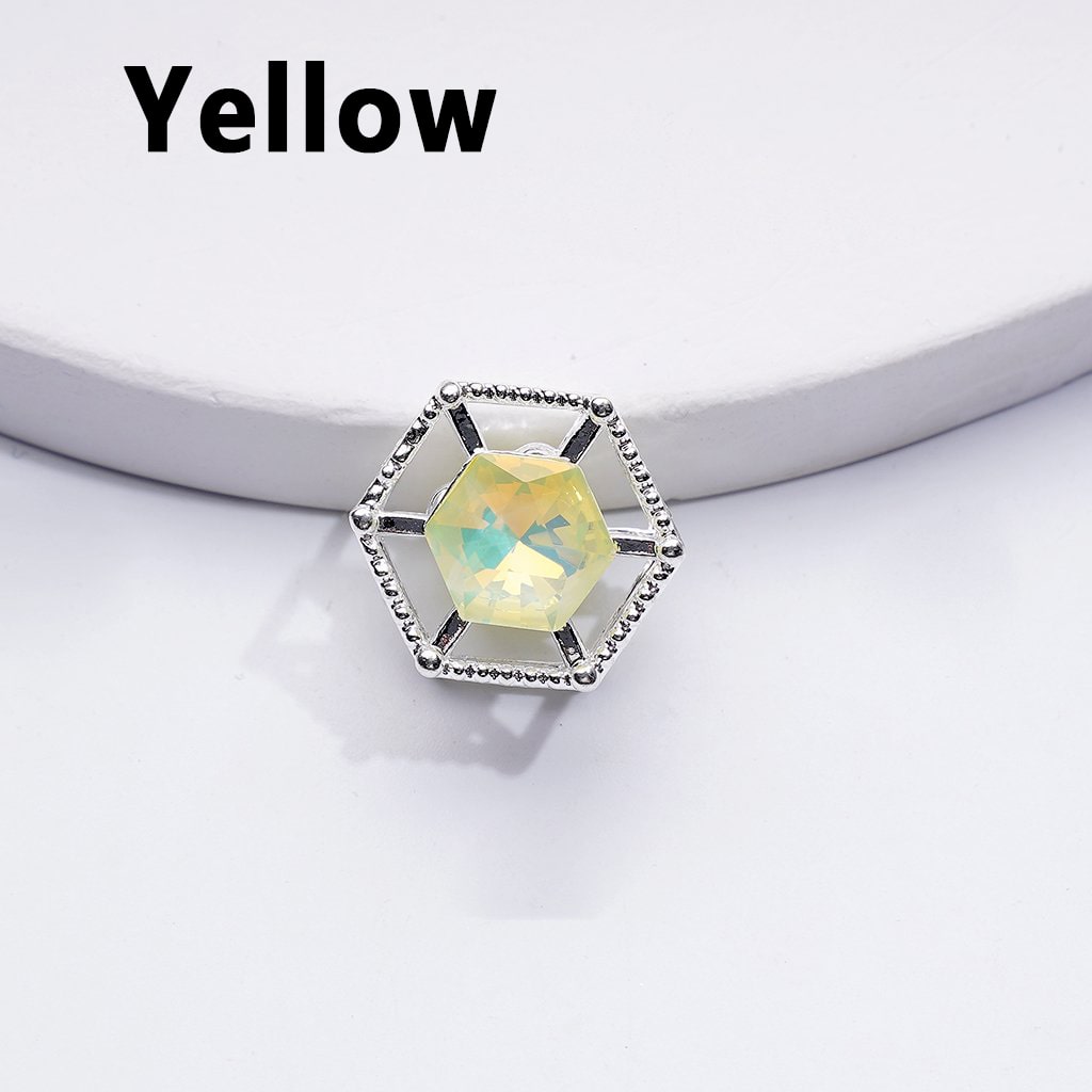 Elegant Silver Alloy Hexagonal Frame Beads Adorned with Vibrant Multi-Color Rhinestones, Approx. 15MM