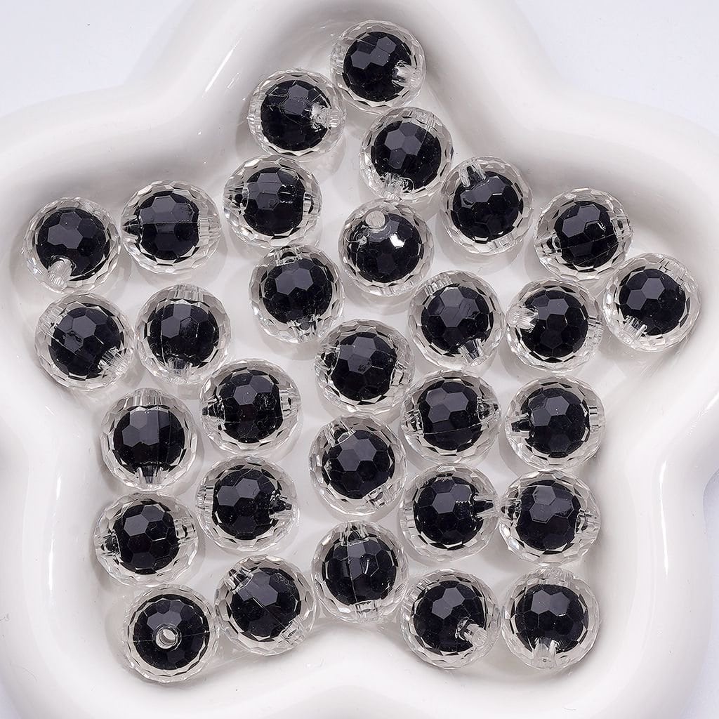 Dual-Tone Clear & Black Disco Round Acrylic Beads – Striking 16MM Design