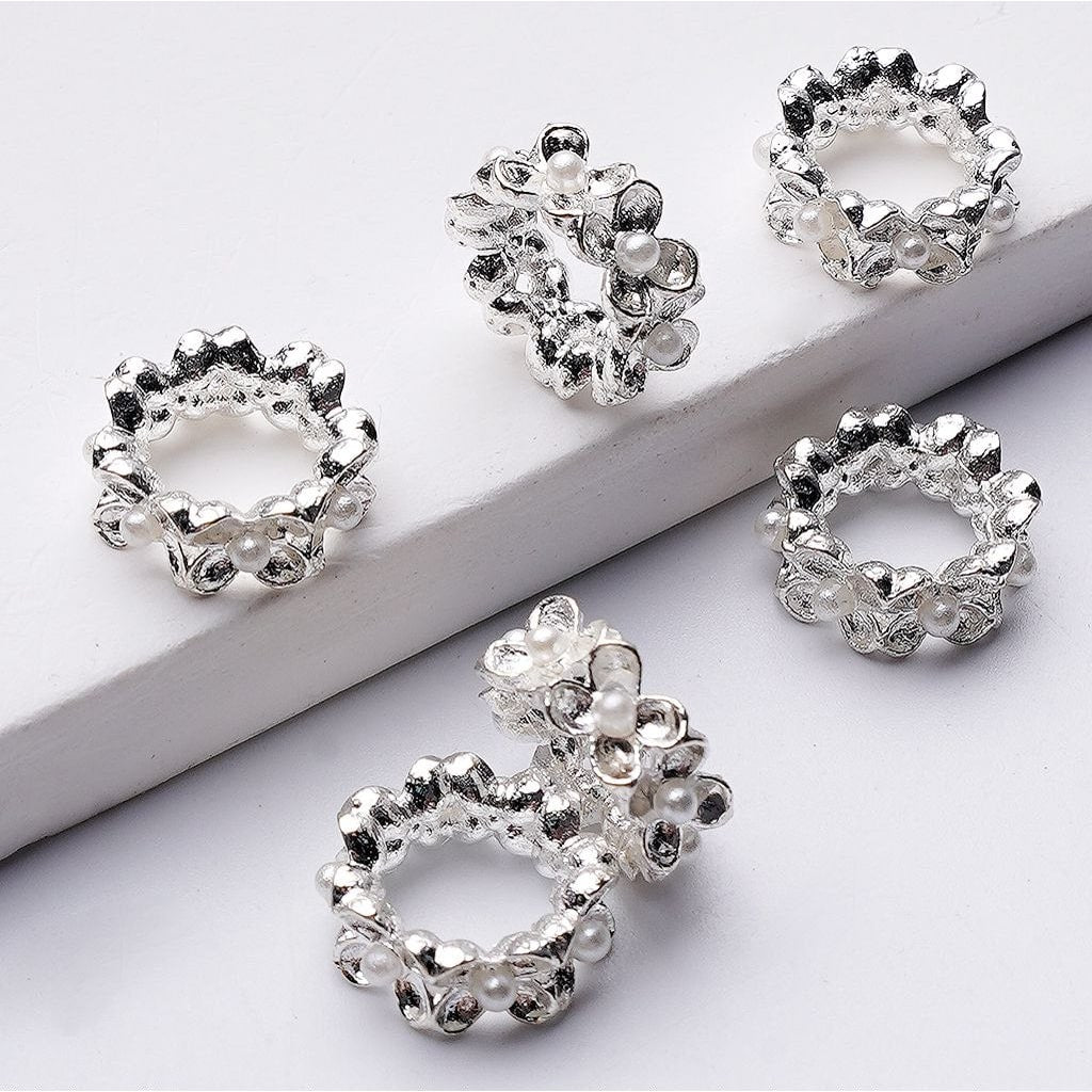 Elegant Gold & Silver Flower Metal Spacer – Adorned with White Pearls