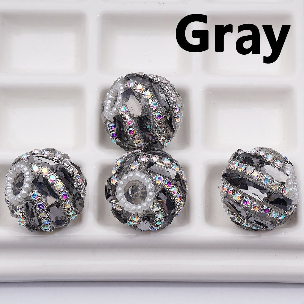 Rectangle & AB Rhinestones Chains Spiral Style Shiny White Pearls Loop Acrylic Beads 20MM