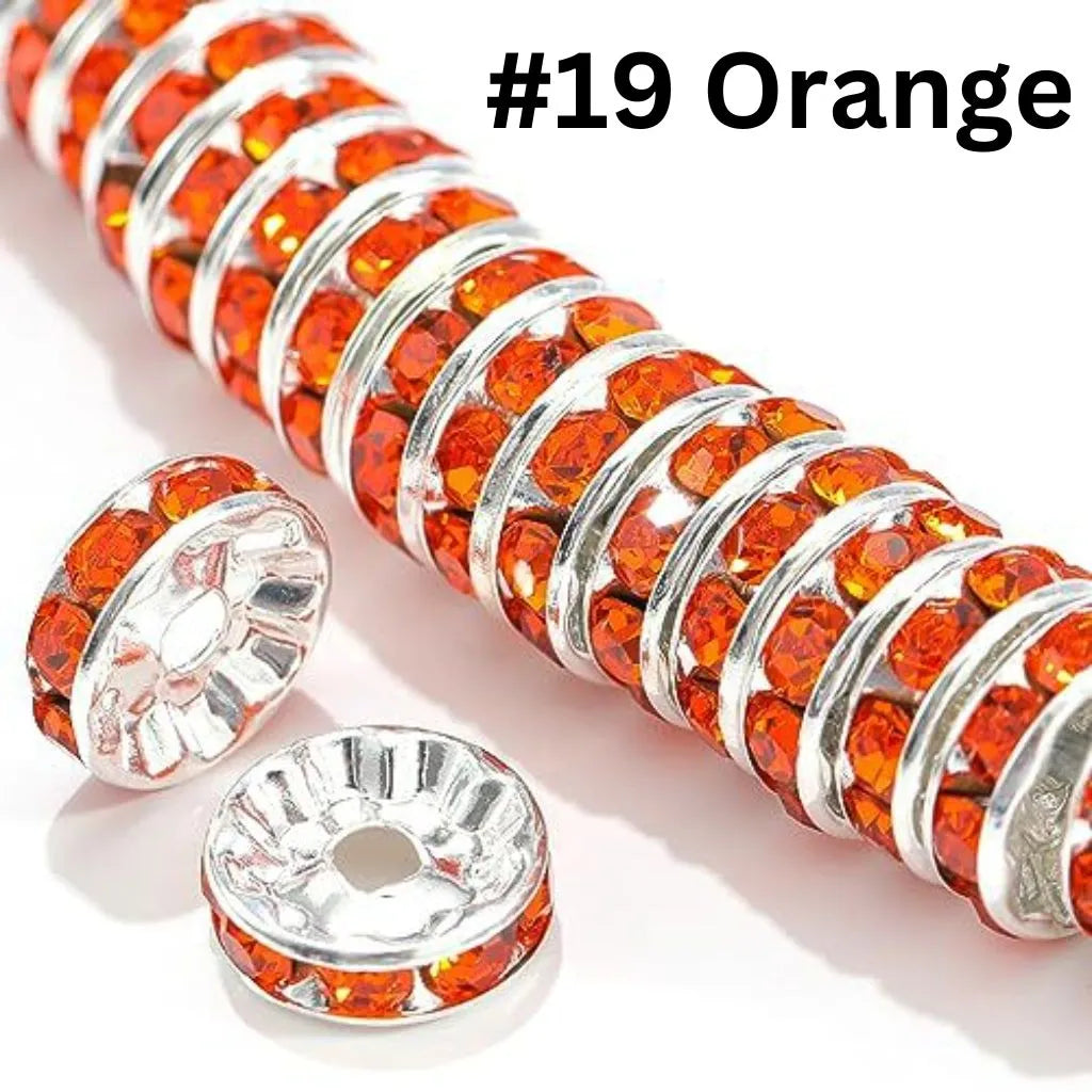 Round Metal Spacers with Straight Flat Rhinestones in Solid Colors, 10mm