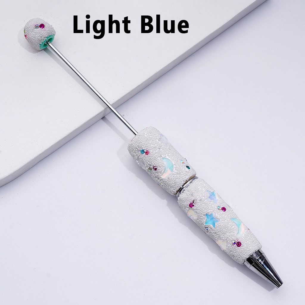 Clay Beadable Pens – Decorated with Cute Stars, Crescent Moons, Colorful Rhinestones & Mini White Snowballs