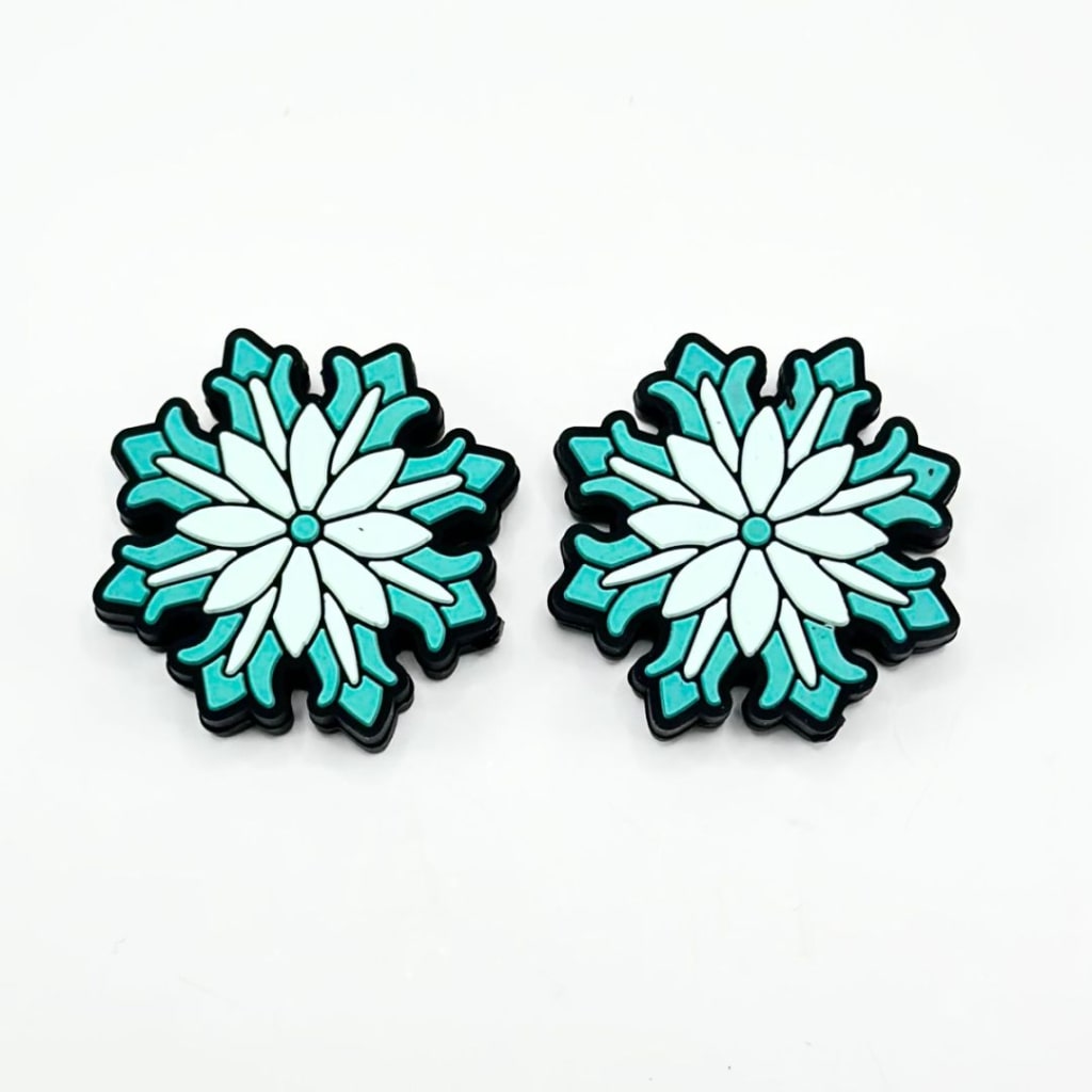 Winter Christmas Vivid Blue Snowflakes Flowers Silicone Focal Beads