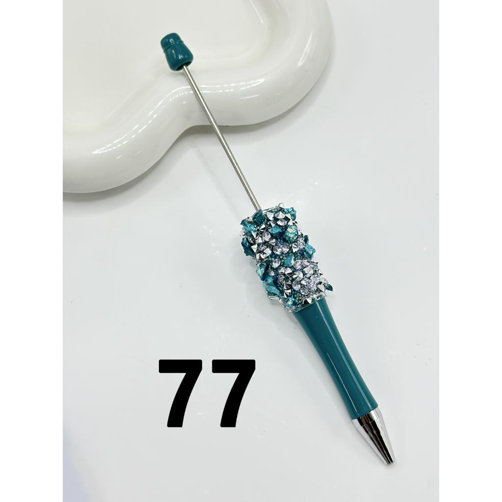 Solid Color Beadable Pens with Clear Rhinestones & Small Rock
