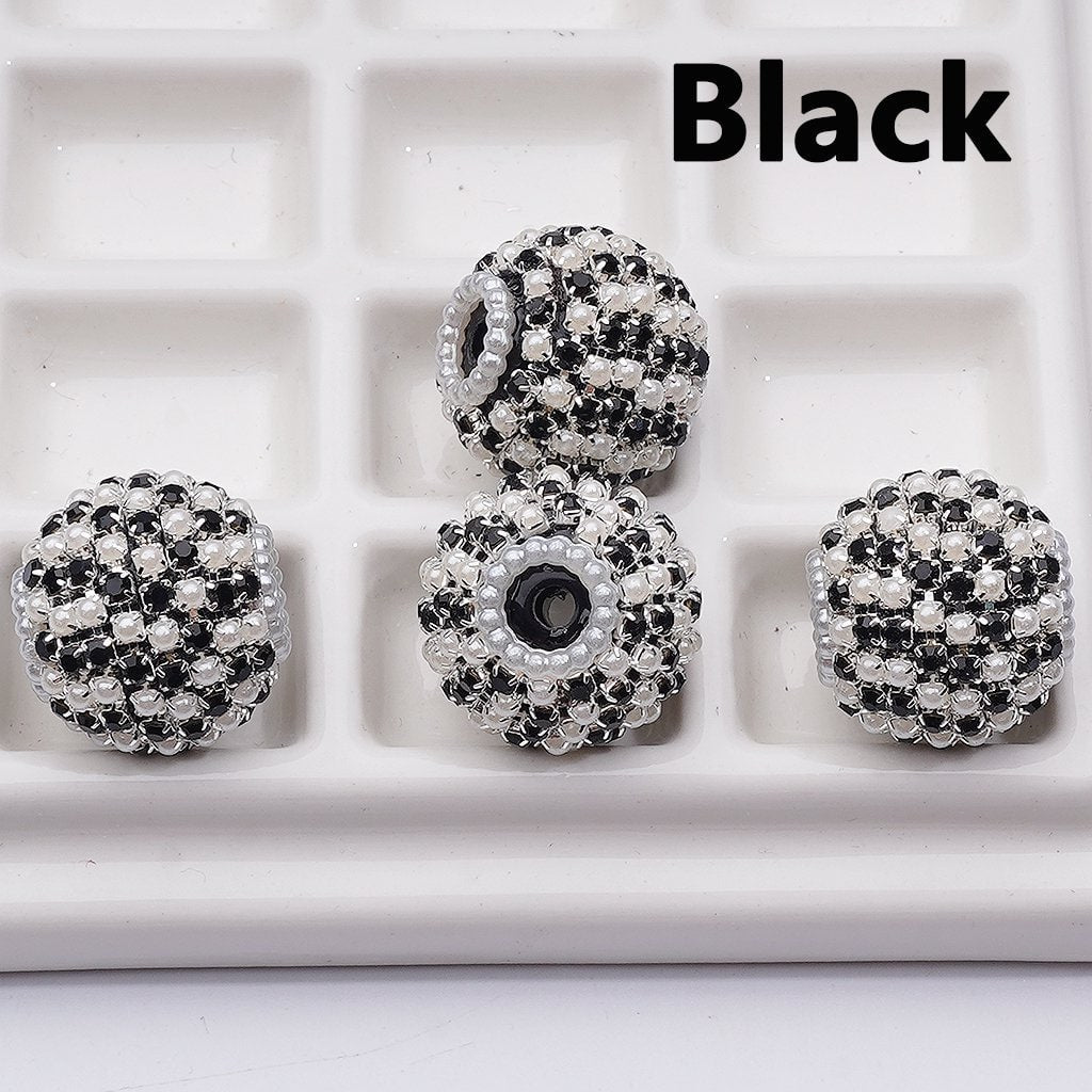 White Pearls Round Acrylic Beads Multi-Color Shiny Rhinestones 20MM