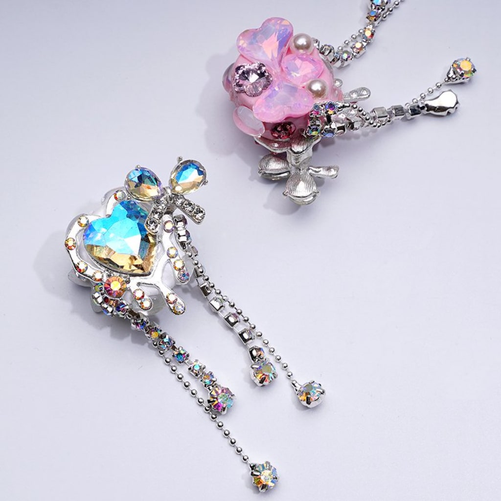 Silver Alloy Exquisite Fancy Hearts Bows with Shiny Rhinestones Chains Tassels White Pearls Cute Hearts Butterflies Stars Clay Beads, Around 30*60MM