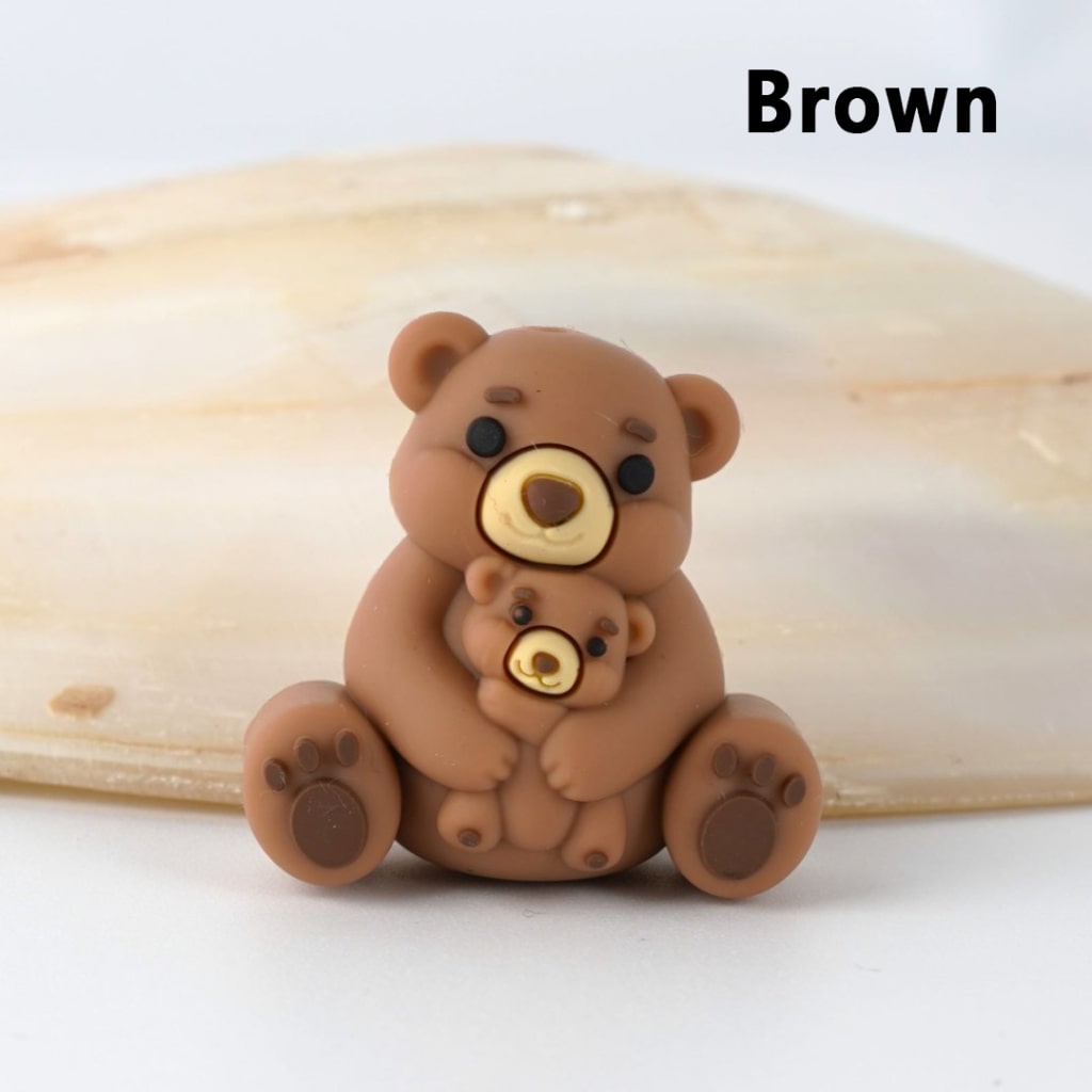 Cute Bear 3D Vivid Mom Baby Silicone Focal Beads