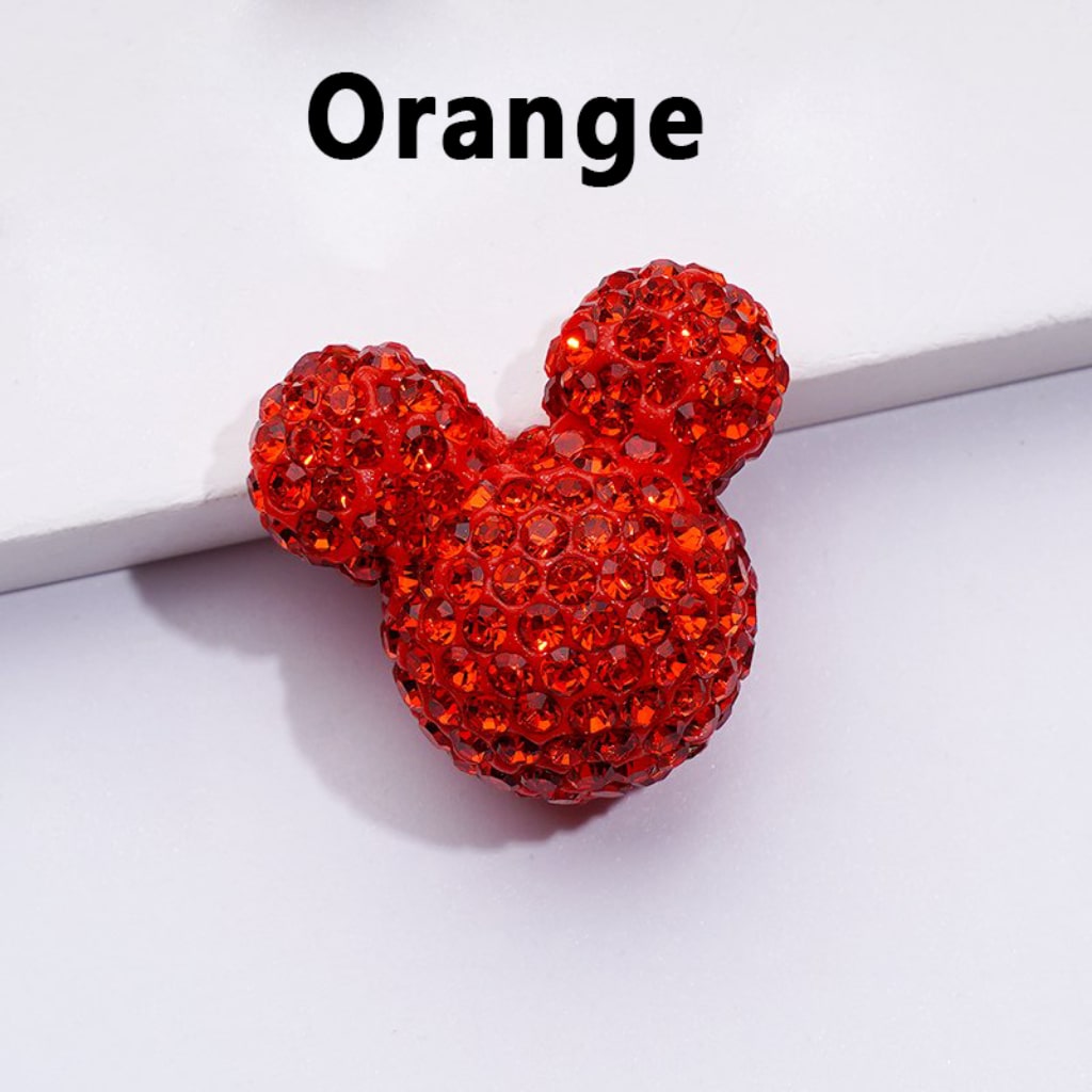 Vivid Cute Mickey Minnie Mouse Head Clay Beads with Shiny Rhinestones, Solid Color, Approx. 22x24x17MM