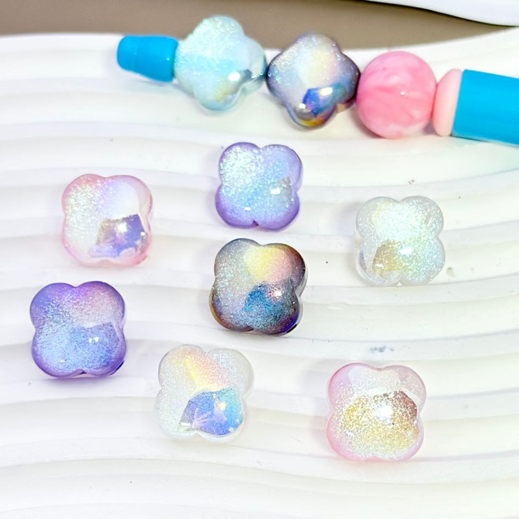 Colorful Clear Star Heart Bling Bling Glittery Four Leaf Clover Shape Acrylic Beads, Around 15MM, Please Read the Description