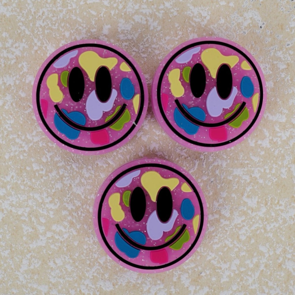Colorful Spots Round Glitter Smile Face Silicone Focal Beads