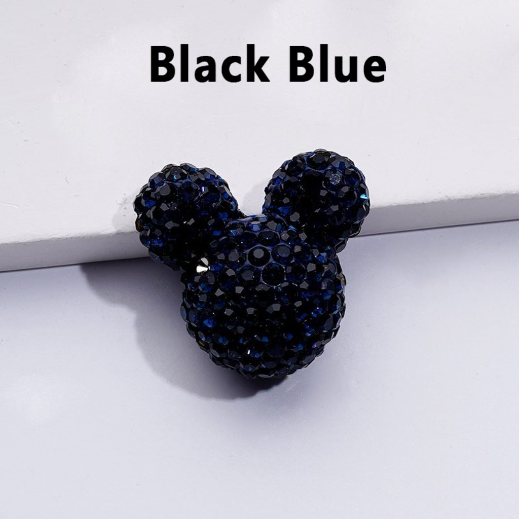 Vivid Cute Mickey Minnie Mouse Head Clay Beads with Shiny Rhinestones, Solid Color, Approx. 22x24x17MM