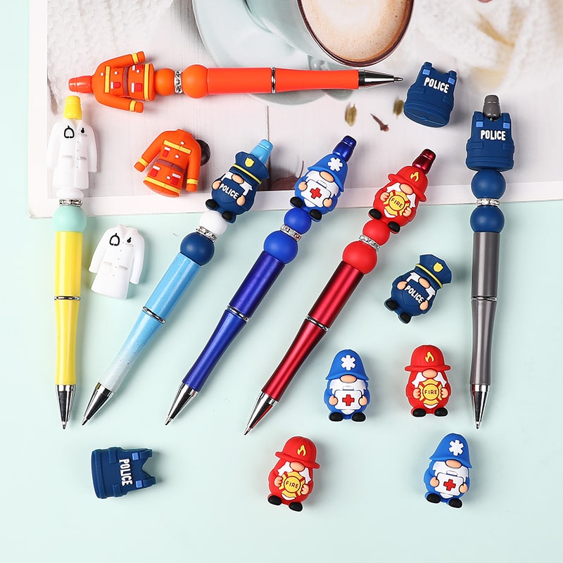3D Cute Hero Gnome Wearing Police, Firefighter, Doctor Uniform Silicone Focal Beads