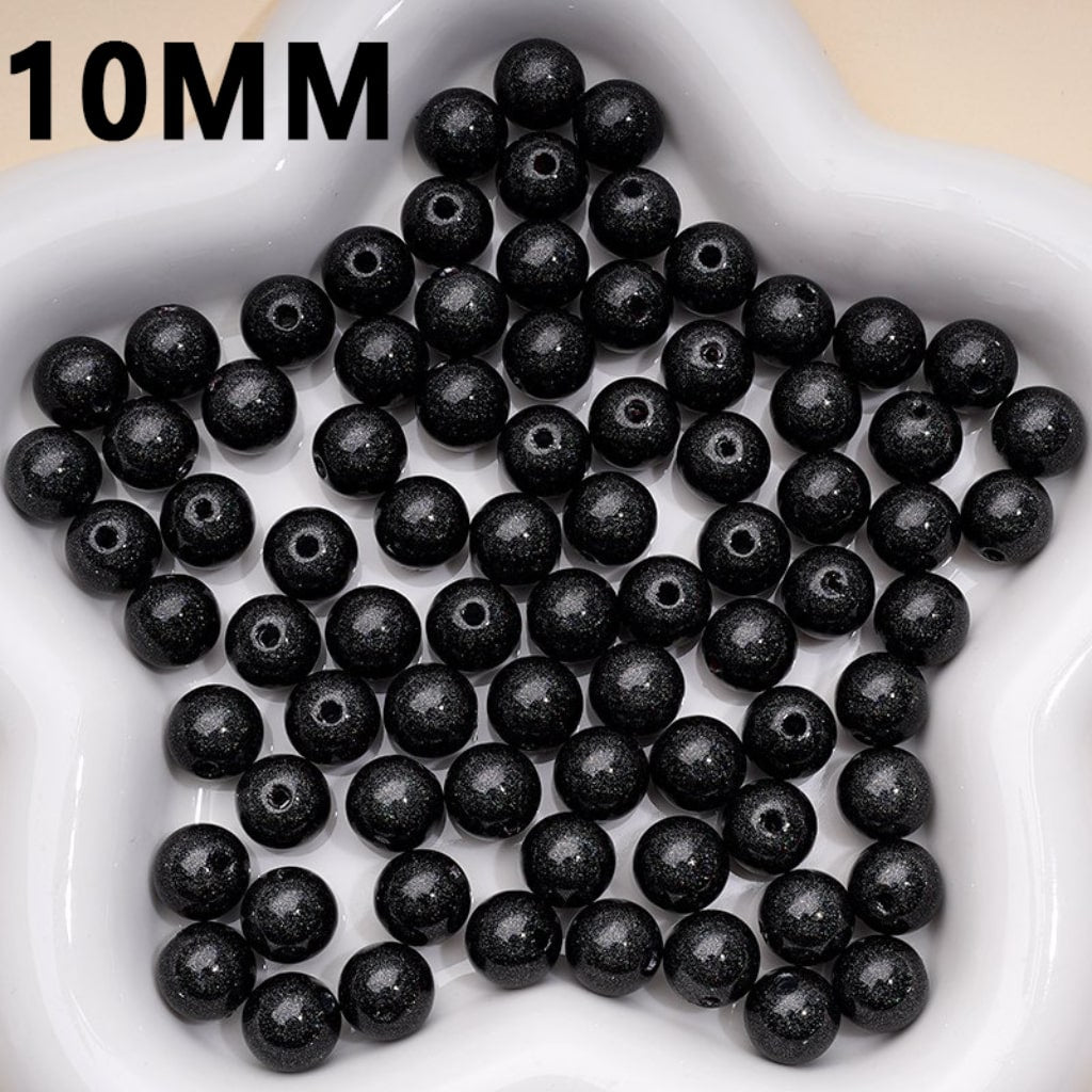 Glitter Black Shiny Glossy Gray Round Acrylic Beads, 10MM