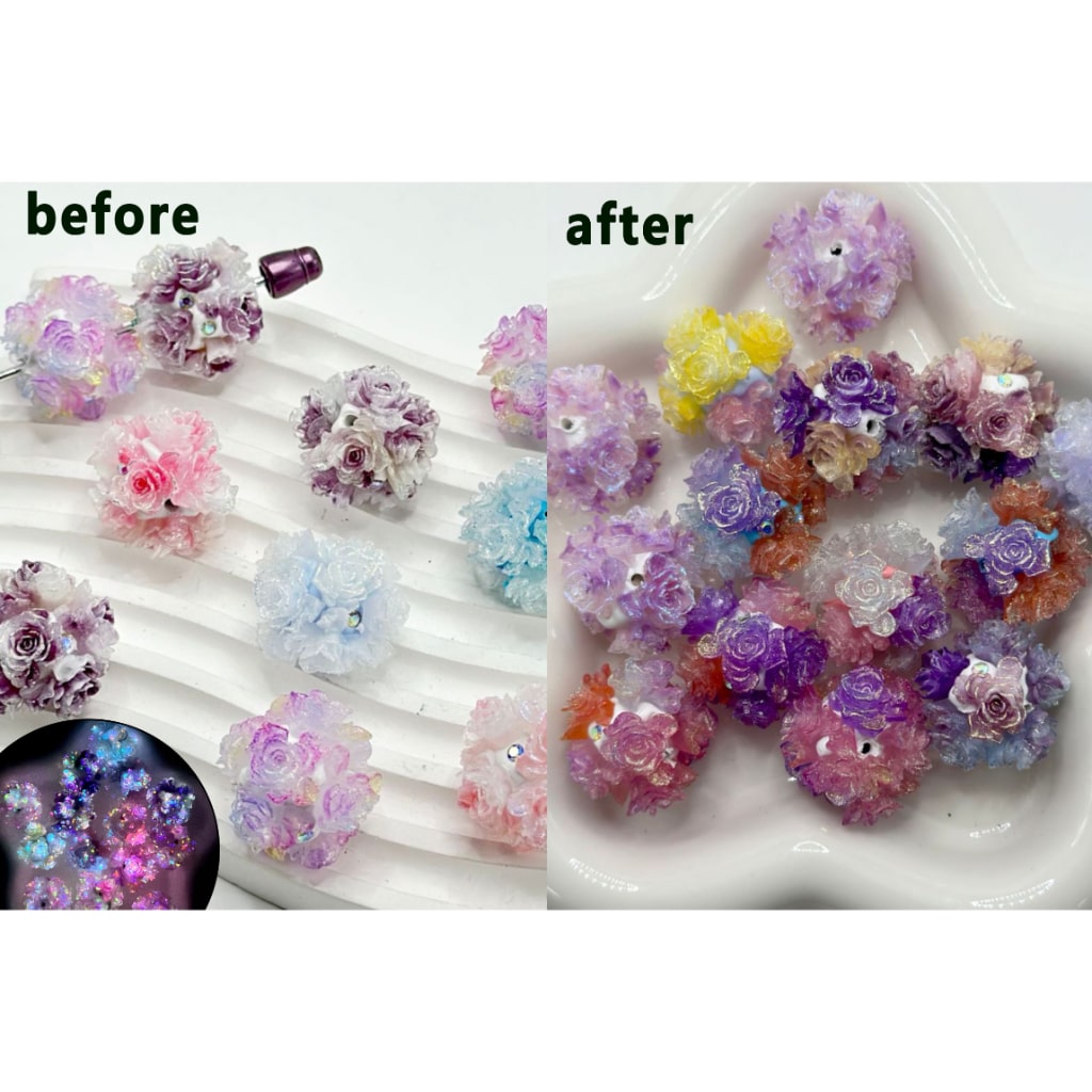 Cute Shiny Glittery Flowers AB Rhinestones Luminous Color Changing Round Clay Beads, Around 24MM