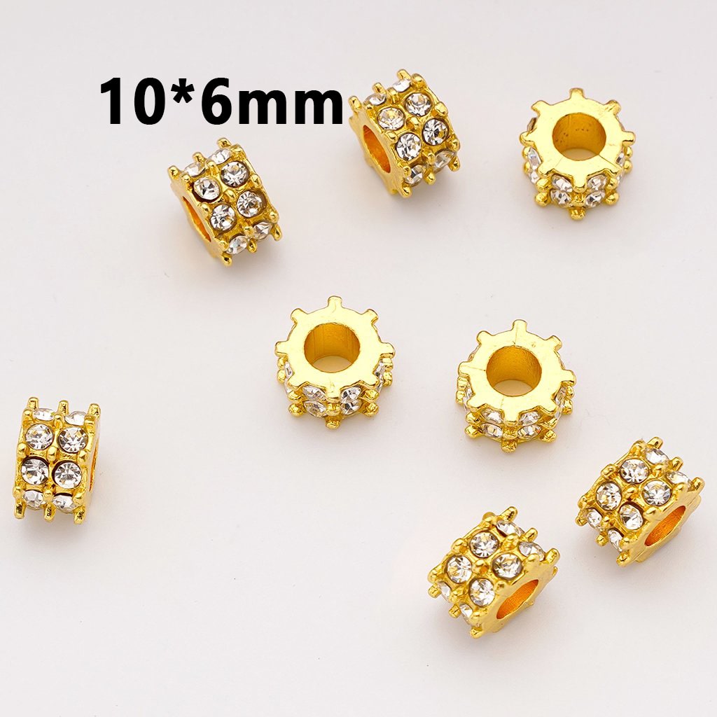 Gear Shaped Spacer Beads in Gold and Fancy Silver Alloy with Clear Rhinestones, 10*6MM