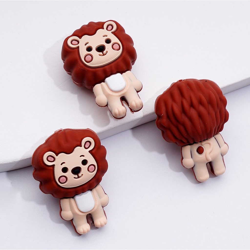 Adorable 3D Lion Silicone Focal Beads – Vivid & Eye-Catching Design