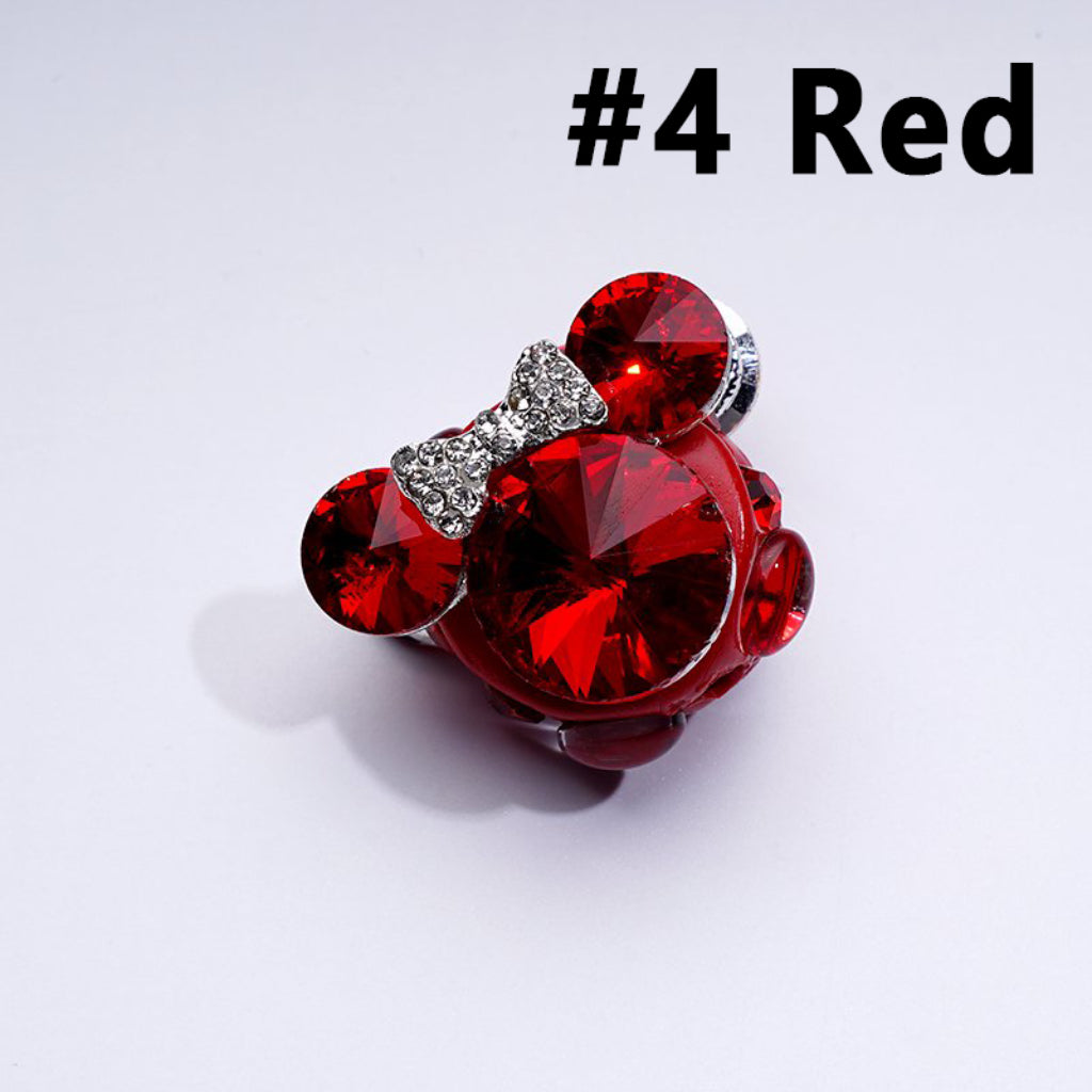 Vivid Fancy Silver Alloy Mouse Head Bows with Large Colorful Cone Shape Rhinestones Clear Rhinestones Clay Beads, Around 30*22MM
