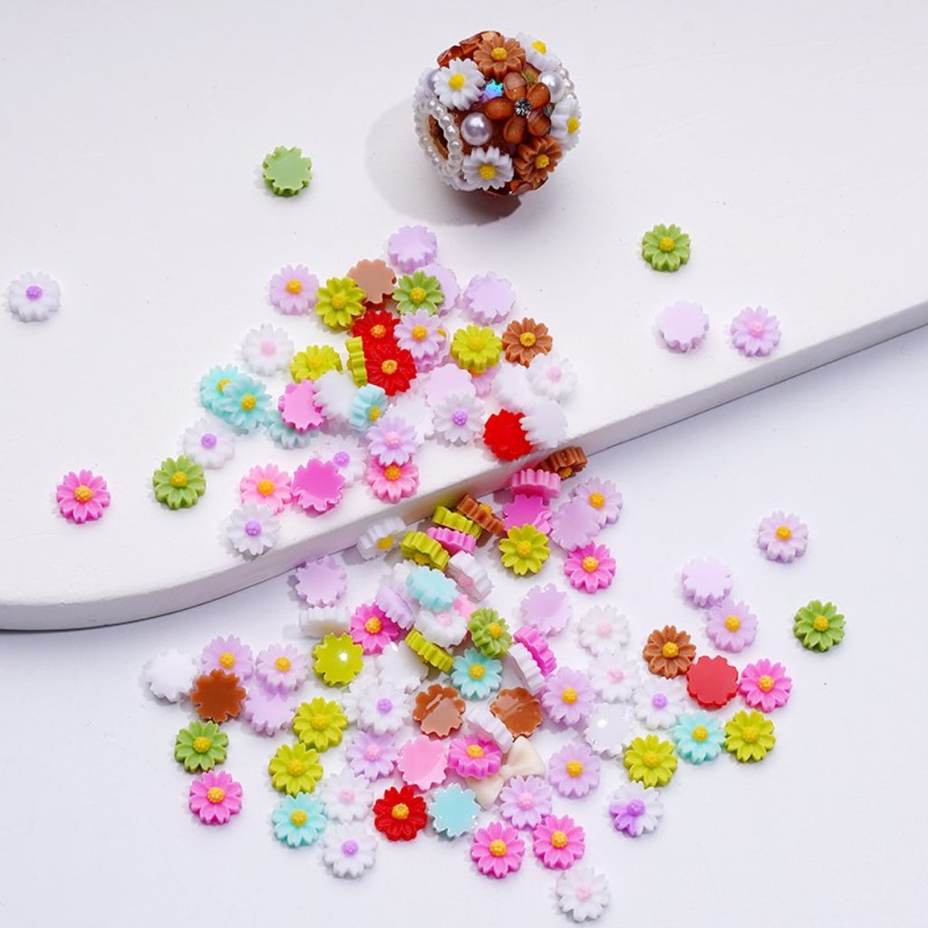 Mini Colorful Flower Beads for DIY Jewelry Accessories Cute Craft Embellishments