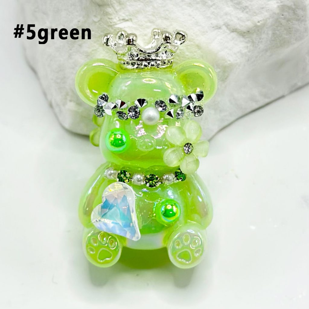 Silver Alloy Crown White Pearls Small Flowerwith Shiny Rhinestones Heart Diamond, Bling Bling Cute Bear Acrylic Beads Around 38*22MM