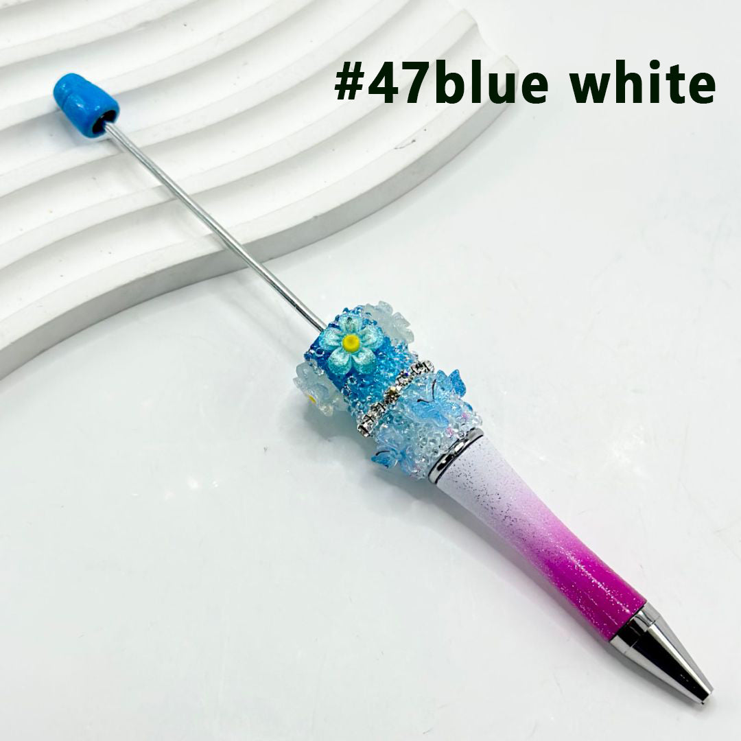 Resin Small Flowers Butterflies Sugar Wrap Beadable Pens in Ombre Colors with Clear Rhinestones