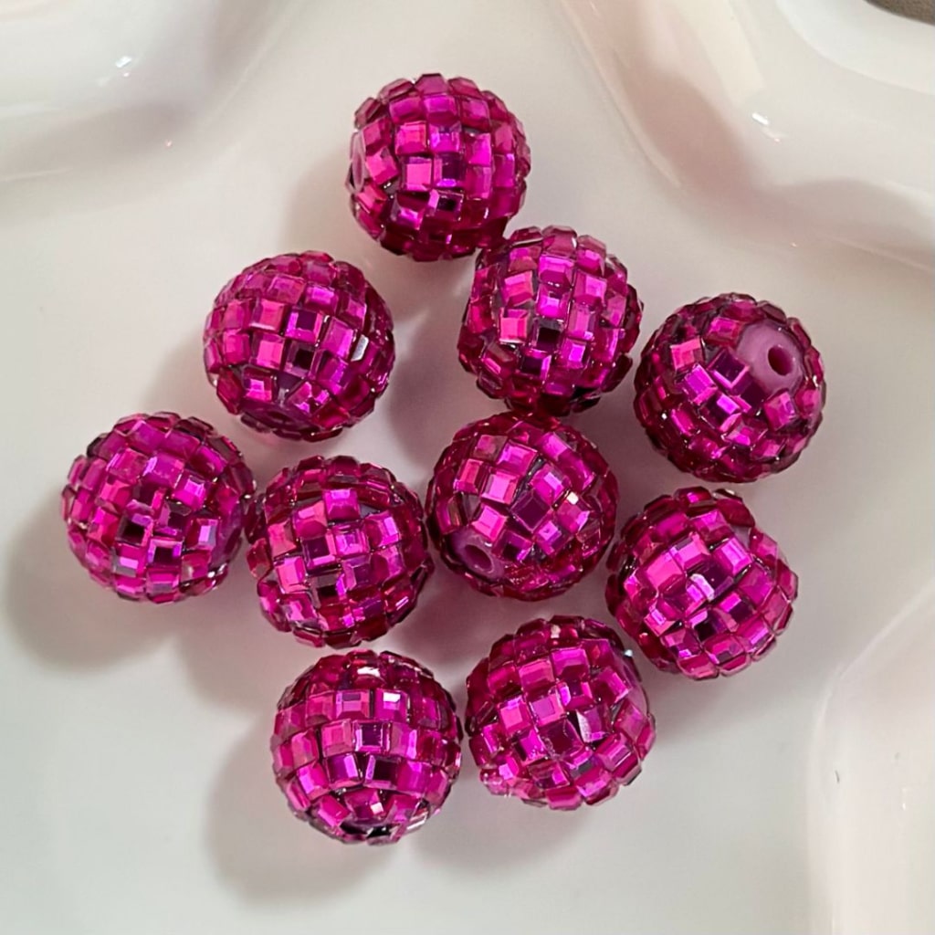 Sparkling Disco Ball Beads, 16mm Acrylic Beads with Crystal Rhinestones, Disco Ball Shape