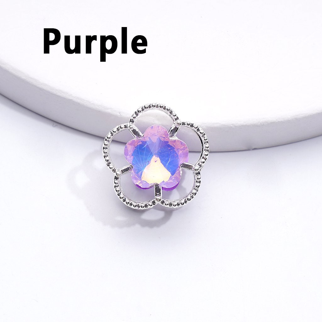 Elegant Silver Alloy Floral Beads with Five Petals & Vibrant Multi-Color Rhinestones, Approx. 17MM