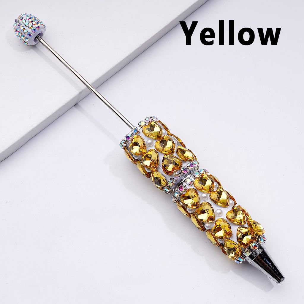 Beadable Clay Pen with Colorful Shiny Hearts, White Pearls & AB Rhinestone Chain DIY Glam Stationery