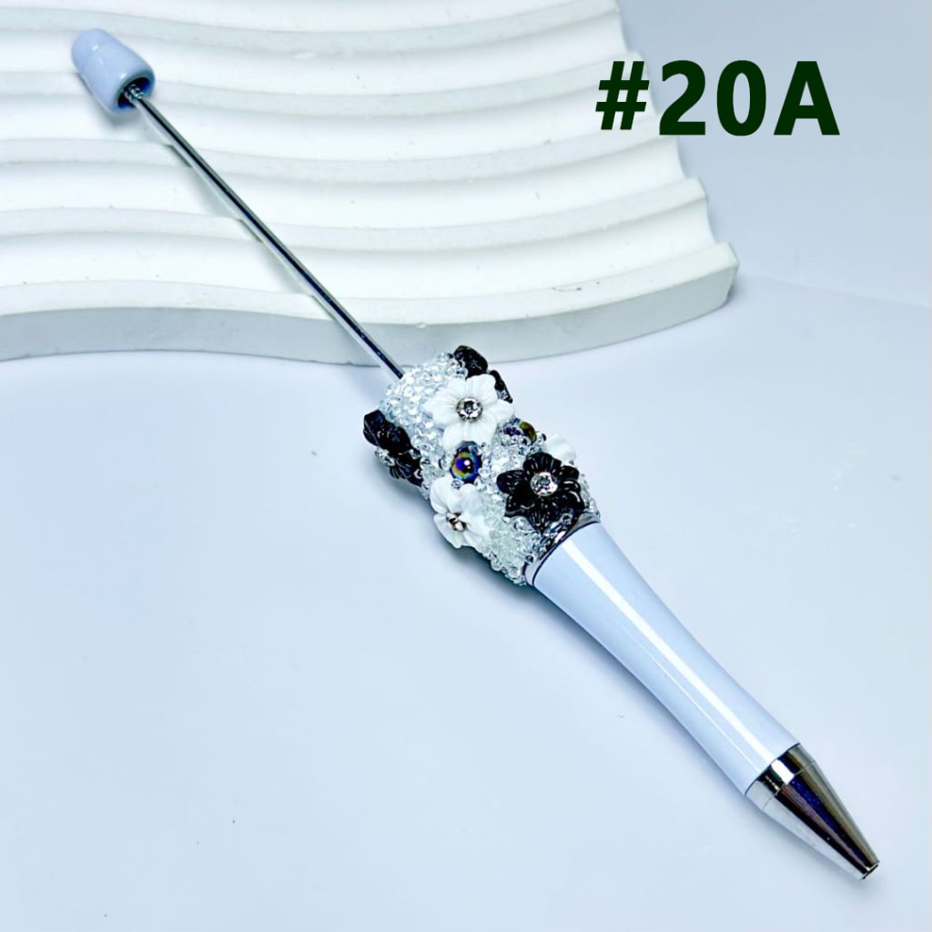 Mini Cute DIY Beadable Pen with Flowers Clear Rhinestone Inside Shiny Pearls in Solid Color