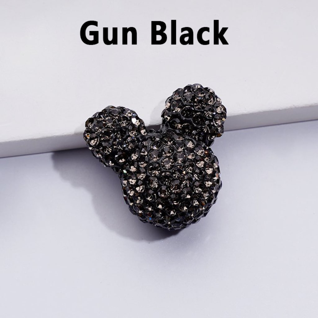 Vivid Cute Mickey Minnie Mouse Head Clay Beads with Shiny Rhinestones, Solid Color, Approx. 22x24x17MM
