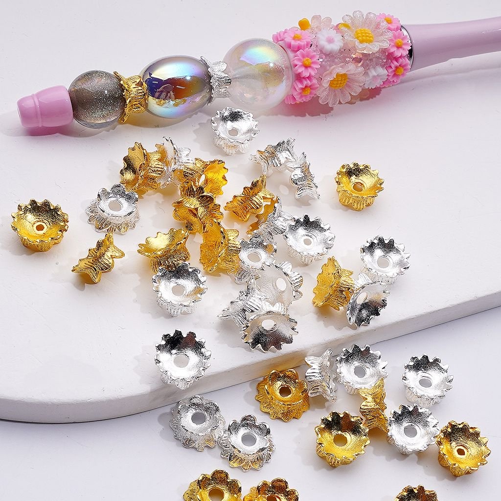 Charming Mini Gold Flower Spacers 8–10MM Alloy Beads in Random Mix