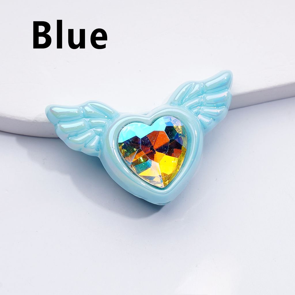 Radiant UV-Coated Acrylic Heart Beads with Elegant Angel Wings & Sparkling K9 Rhinestones, Approx. 40×26MM