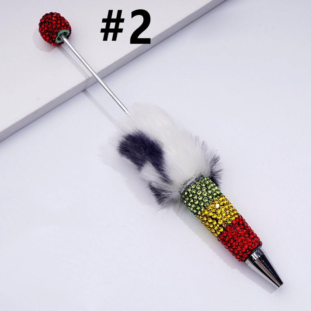 Pom Pom Beadable Clay Pens Covered with Shiny Green Yellow Red Rhinestones Along the Entire Pen