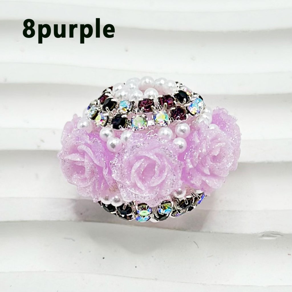 Delicate Glittery Luminous Flowers with White Pearls, Colorful Rhinestones Chain, Clear Round Acrylic Beads, Around 24*18MM