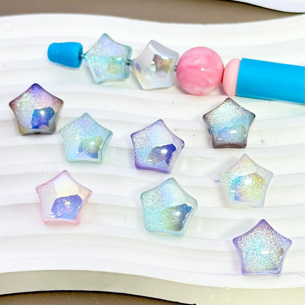 Colorful Clear Star Heart Bling Bling Glittery Four Leaf Clover Shape Acrylic Beads, Around 15MM, Please Read the Description