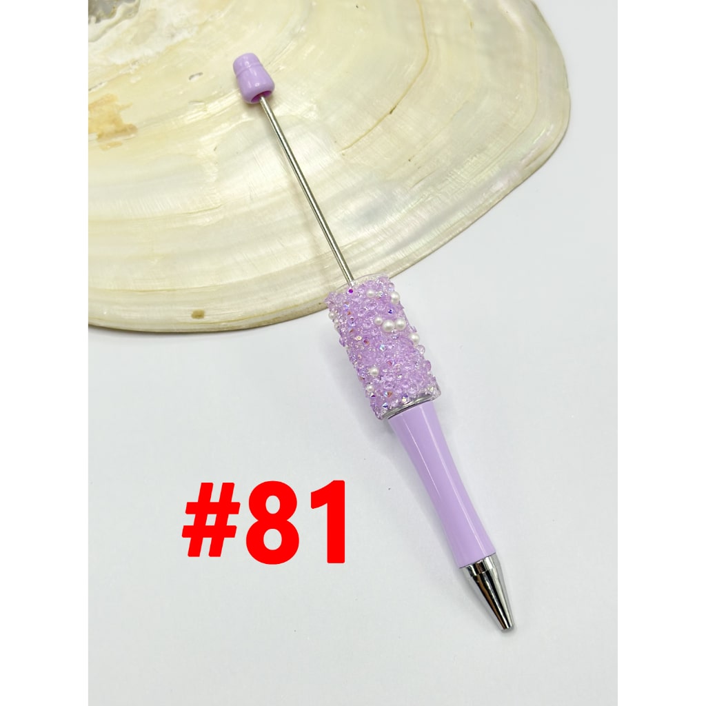 Clear Rhinestones and White Pearls Diamond Shape Beadable Pens in Solid Colors
