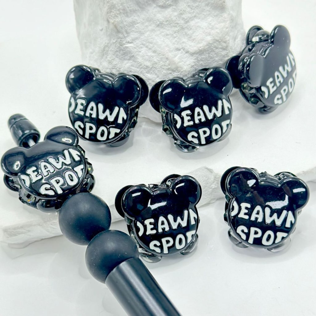 Coffee Red Black Alloy Exquisite Mickey Minnie Mouse Head with Shiny Rhinestones, Oval Pearls, and Clay Beads Around 23*25MM
