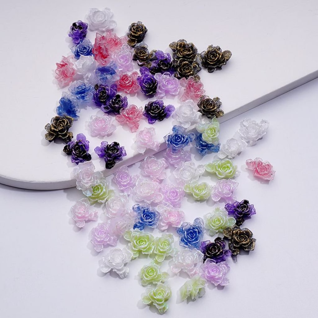 Large Colorful Glitter Flower Beads for Jewelry Crafting Rhinestone Accents for Pen Accessories