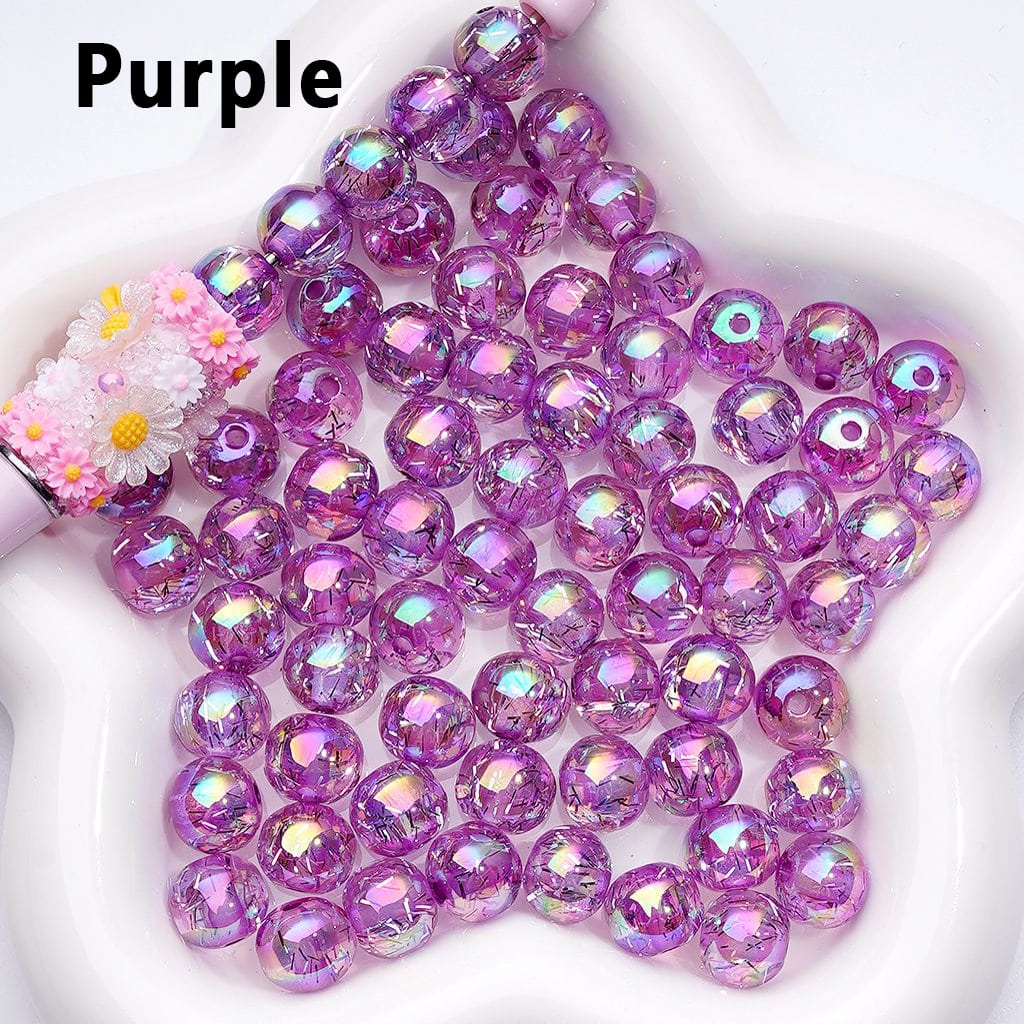 12MM Round Acrylic Beads – UV-Coated Multi-Color Translucent with Mini Silver Foil Paper Inside