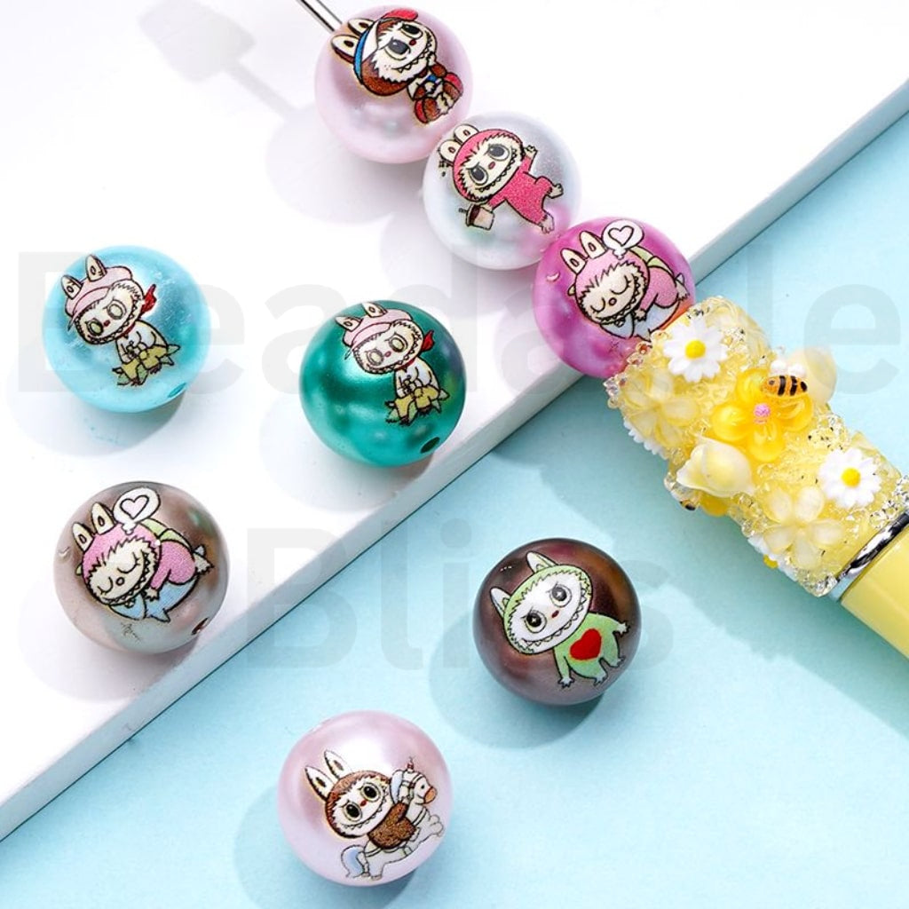 Shiny Joy Stash Cute Cute Angel Toy Monster Doll Design Round Acrylic Beads, 16MM, Random Mix