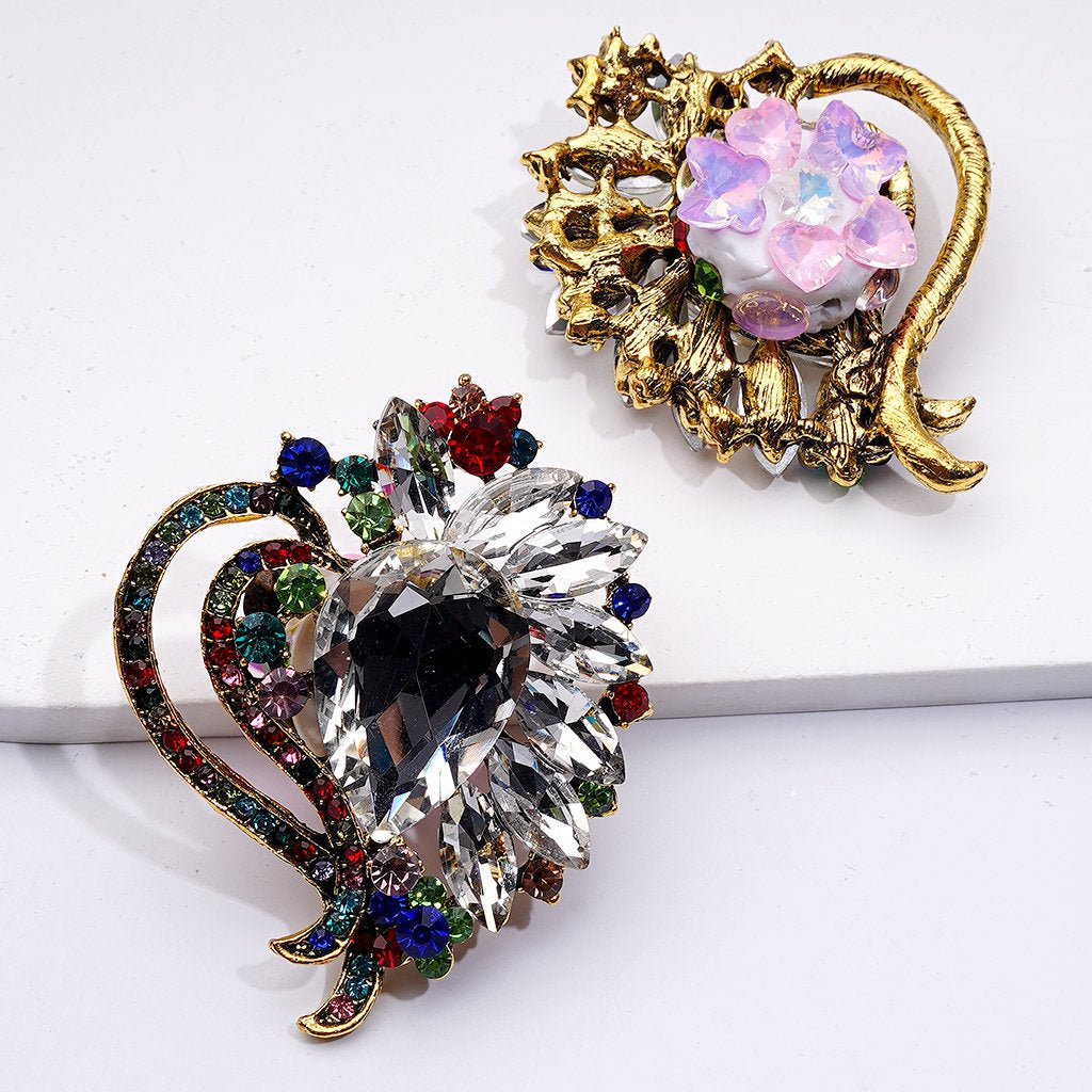 Gold Alloy Heart Exquisite Fancy with Colorful Shiny Rhinestones Cute Butterflies Hearts Snowflakes and Decorative Clay Beads Around 52*64MM