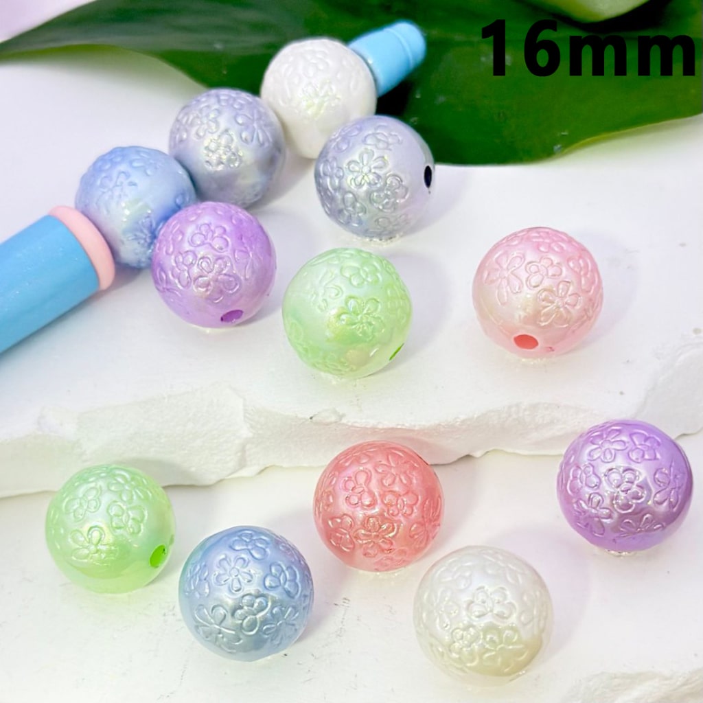 Mini Cute Flowers Shiny Colorful Round Acrylic Beads, 16MM, Please Read the Description