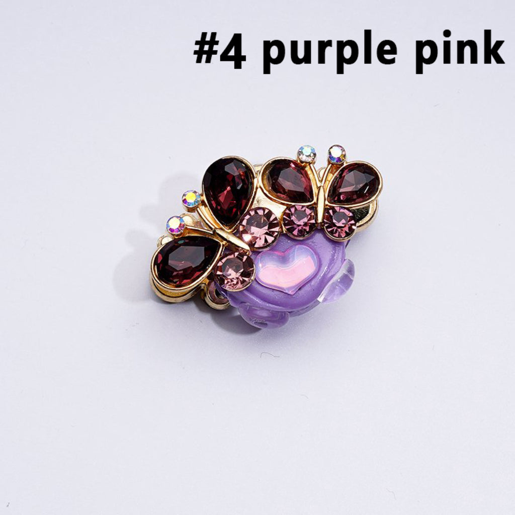 Delicate Fancy Gold Alloy Butterflies with Colorful Shiny Rhinestones Hearts Clay Beads, Around 38*25MM