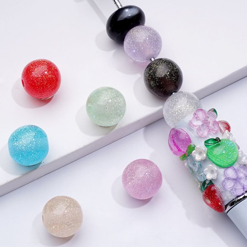 Glitter Shiny Glossy Colorful Round Acrylic Beads, 12MM