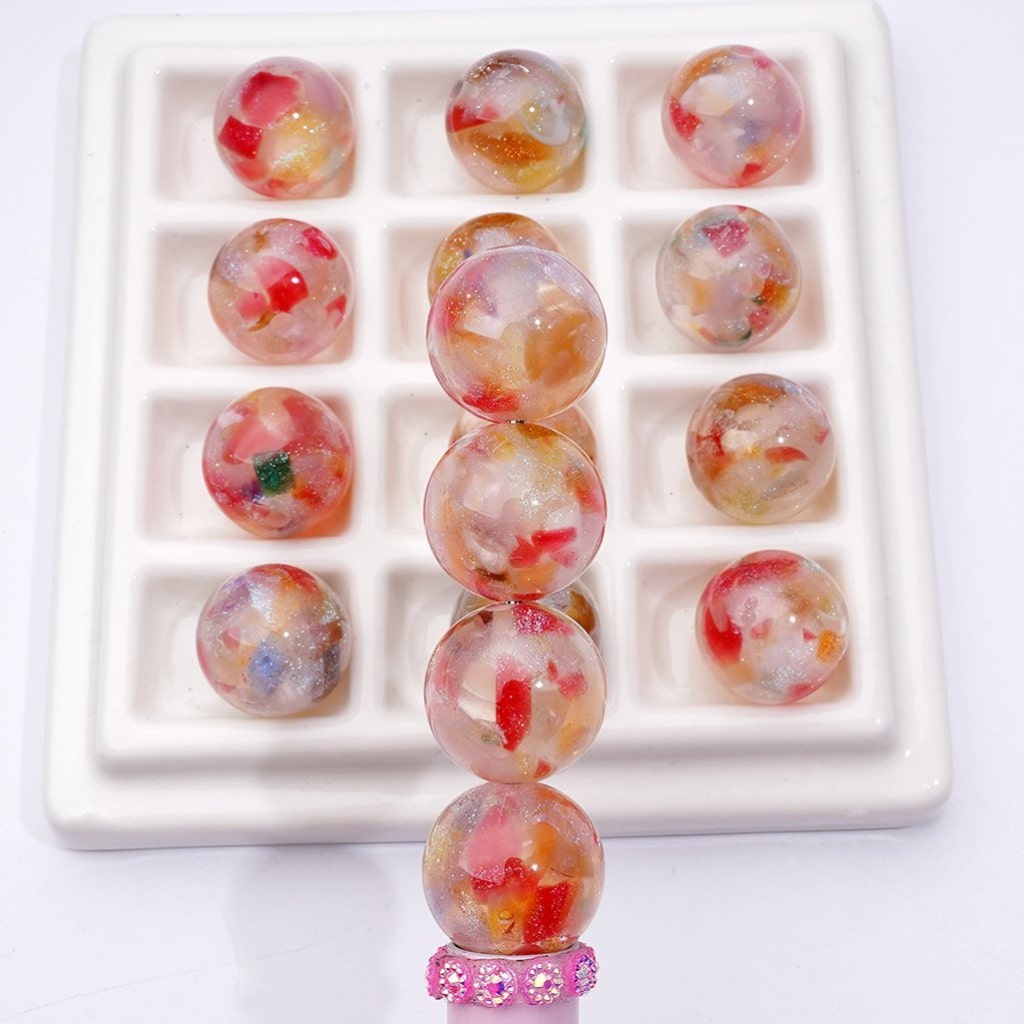 Round Acrylic Beads with Light Glitter and Broken Stone Accents, 16MM Diameter
