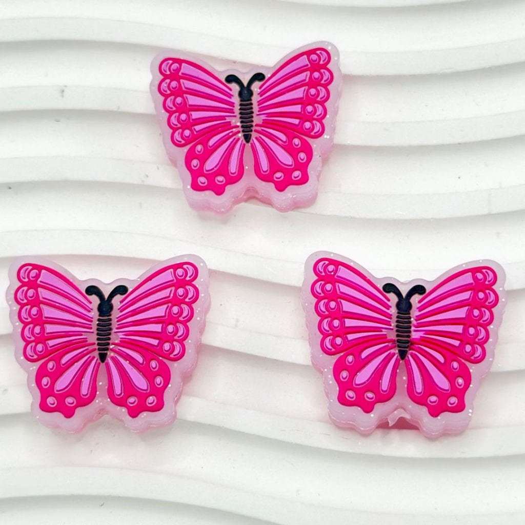 Red Pink Glitter Butterfly Vivid Cute Silicone Focal Beads