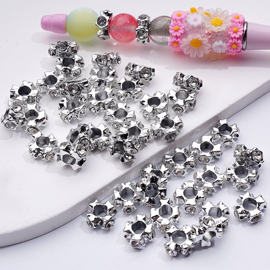 Radiant Cross Spacer Beads 12MM Silver Alloy with Large Hole and Sparkling Rhinestones