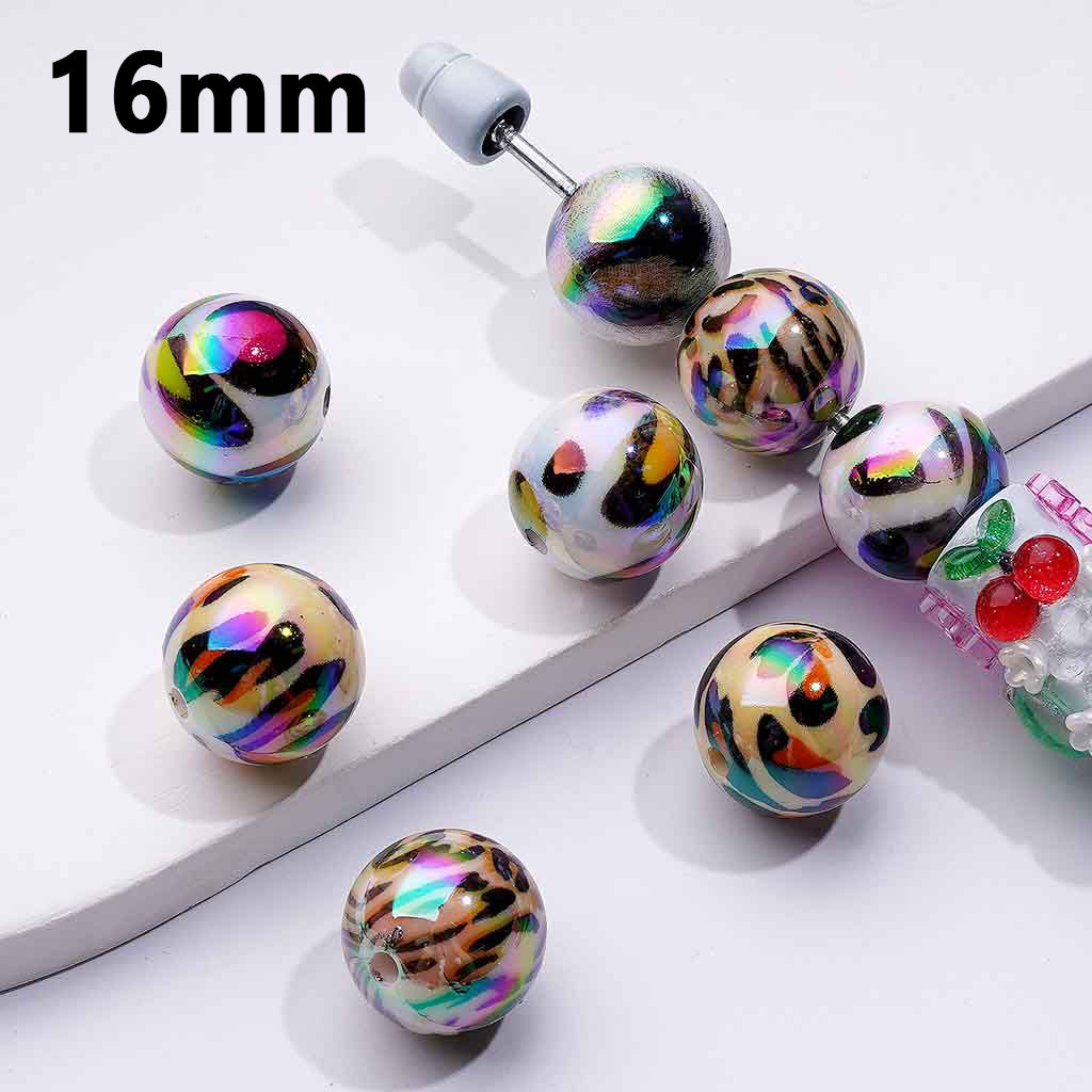 Round All Leopard Jaguar Cheetah Print Acrylic Beads, Random Mix 16mm,20mm