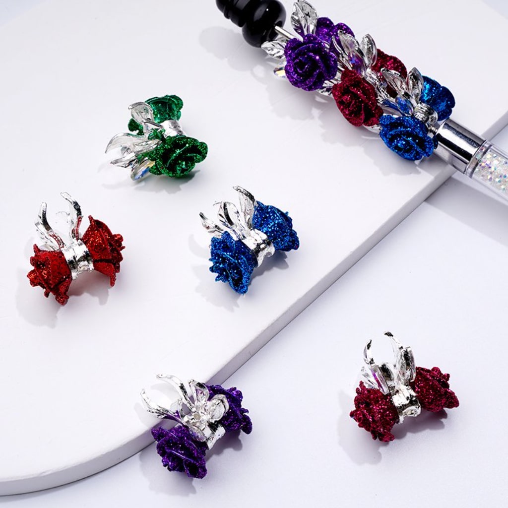 Colorful Glitter Alloy Bling Bling Flower with AB Rhinestones Beads, Random Mix