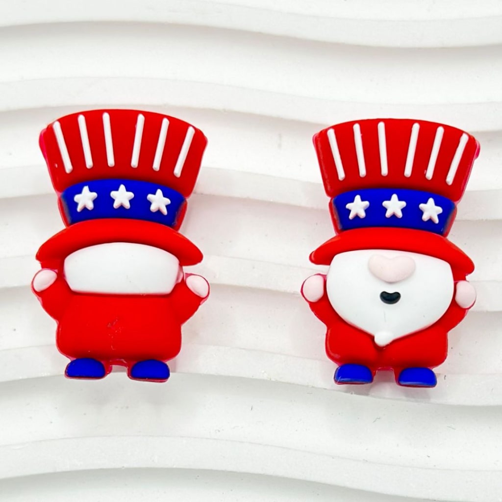 Little 3D Cute Gnome with a America USA National Flag Hat Silicone Focal Beads